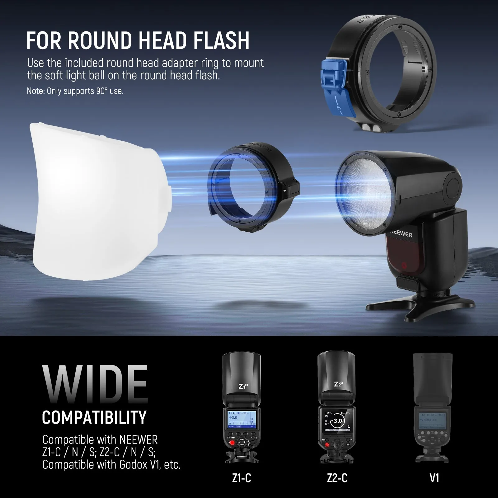 NEEWER CRS7 Softbox Diffusion Dome with 3 Adapter Rings