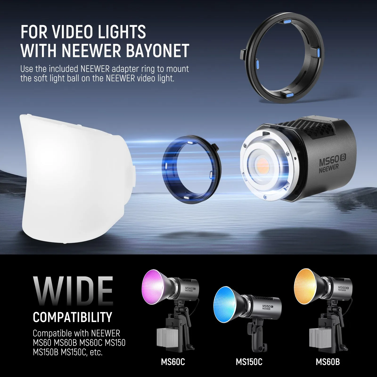 NEEWER CRS7 Softbox Diffusion Dome with 3 Adapter Rings