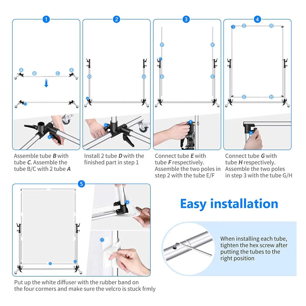 Neewer Medium Overhead Fold Away Diffuser Frame & Wheel Stands (140cm x 200cm) - DEMO