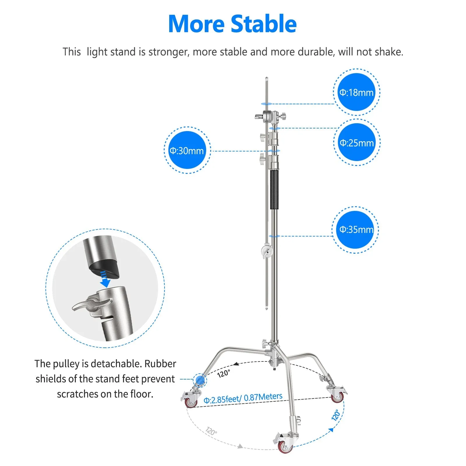 NEEWER SC330W 335cm Metal C Stand Light Stand With Wheels