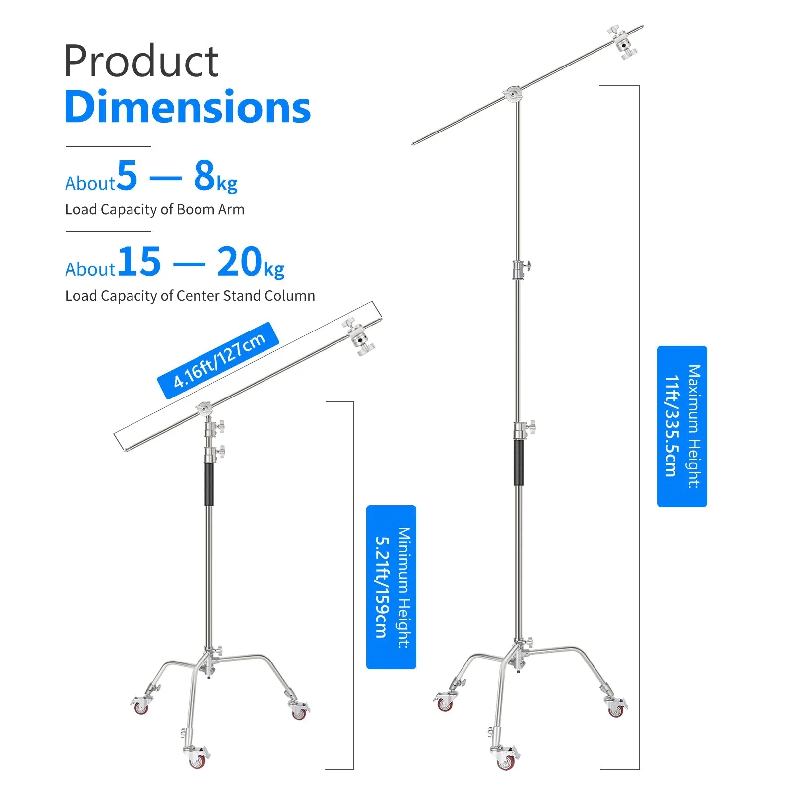 NEEWER SC330W 335cm Metal C Stand Light Stand With Wheels