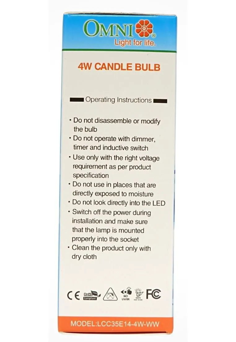 Omni Led Clear Chandelier Bulb 4W E14 Ww
