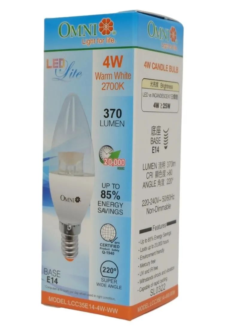Omni Led Clear Chandelier Bulb 4W E14 Ww