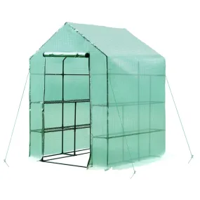 Outsunny 143x143x195 cm Walk in Greenhouse with Shelves-Dark Green