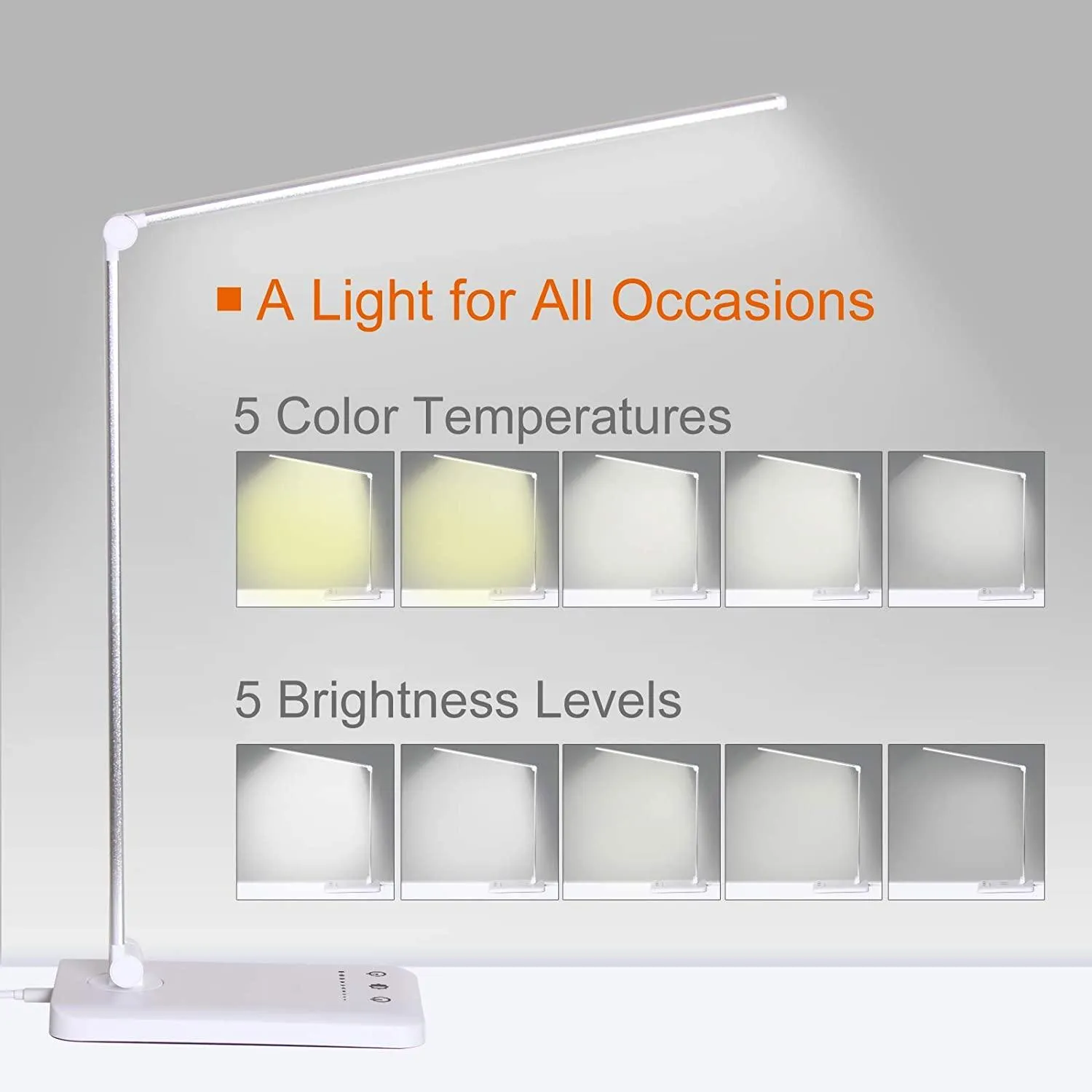 Oxylops LED Desk Lamp | Touch-Dimmable Lamp with USB Charging Port, Timer Function, Foldable Lamp