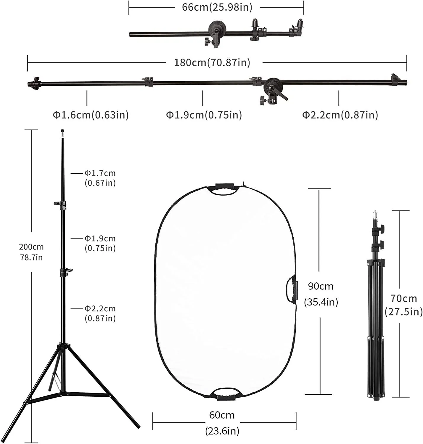 Photography Reflector Stand kit | 24x36 inches 5 in 1 reflectors with 78 inches Light Stands