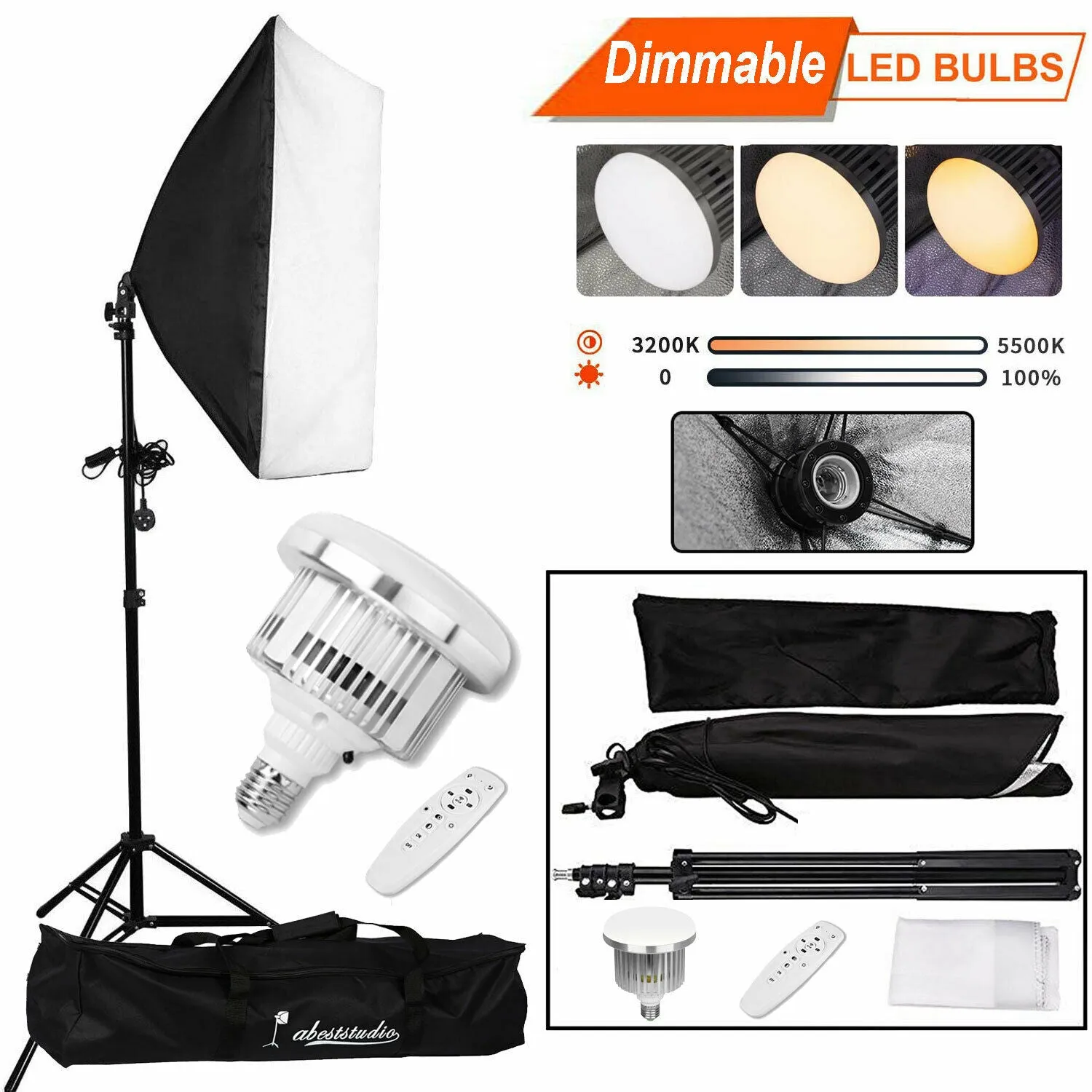 Portable Digital Green Screen with 5 Soft Box LED remote adjustable lights (Boom Arm)