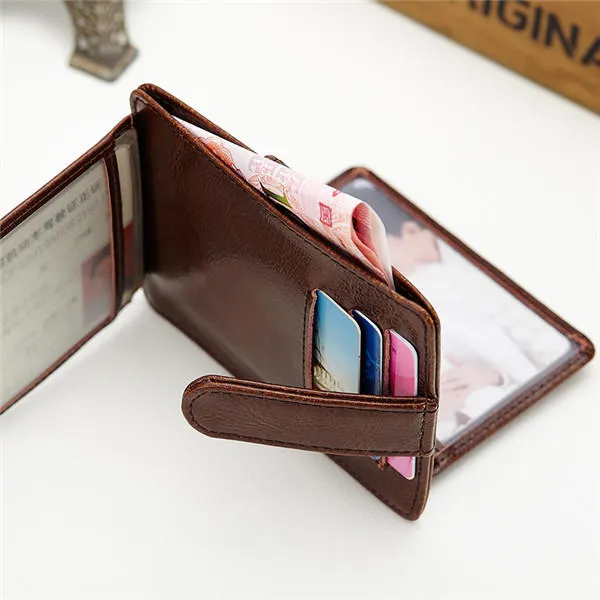 Portable Hasp 11 Card Holder Waxy Slim Short Purse Wallets Coin Bags
