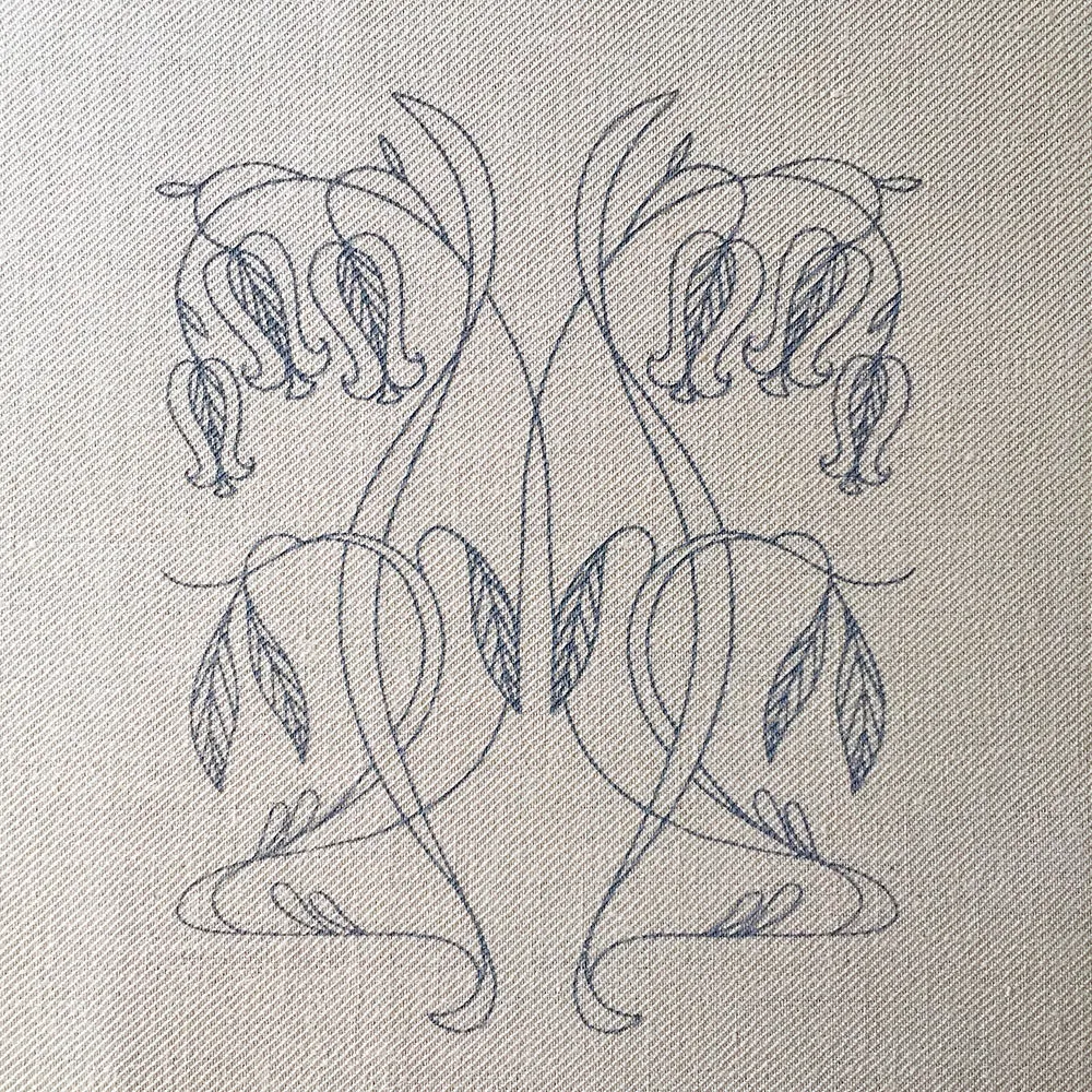 Printed Linen Twill, Nouveau Bells And Willows