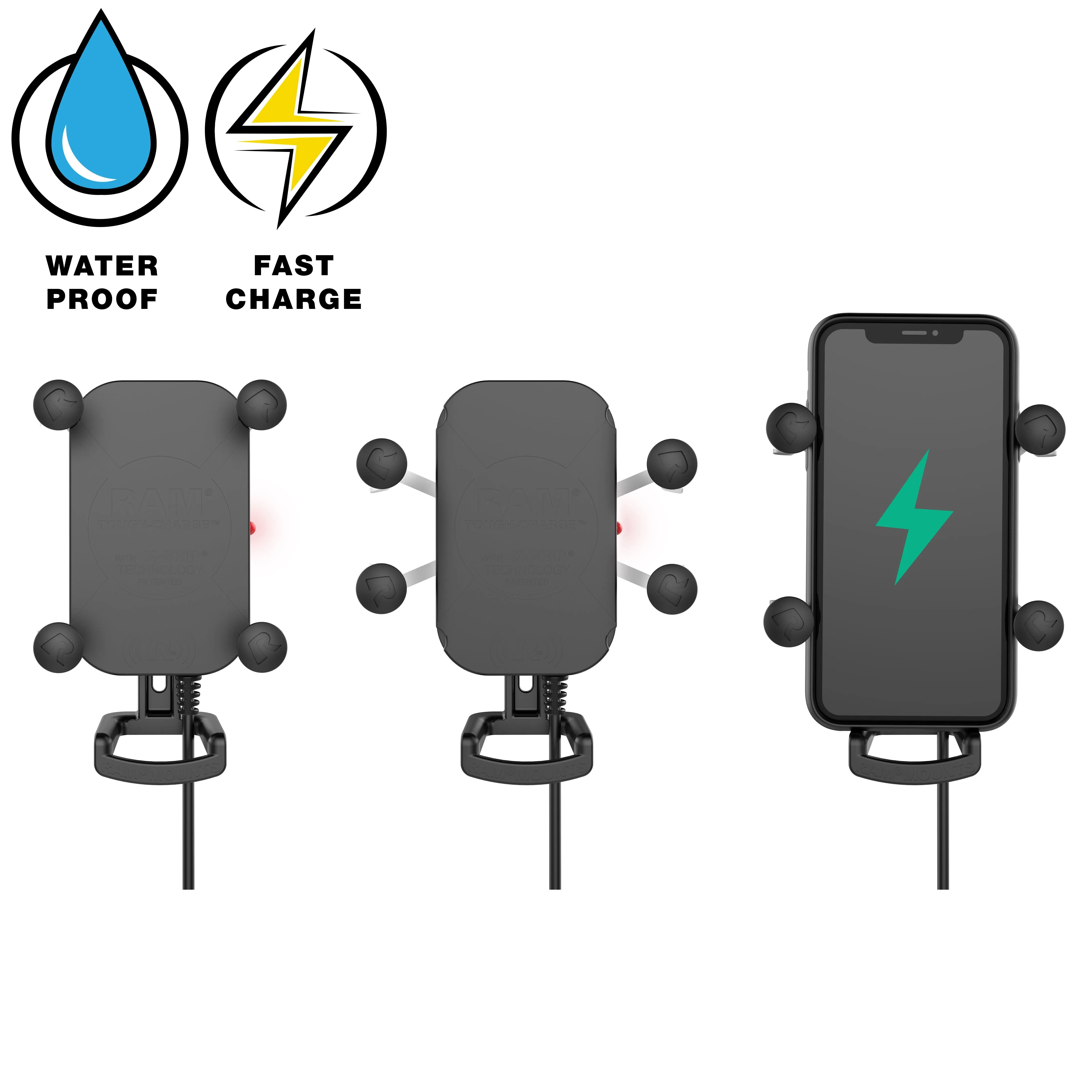 RAM® Tough-Charge™ 15W Waterproof Wireless Charging Motorcycle Mount
