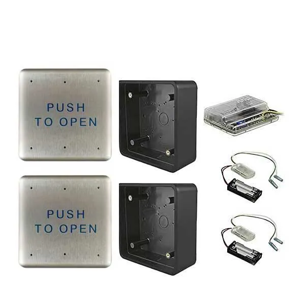 Record - W6-133 - Wireless Push Button Activation Kit - 2- 4.5" push plates 2 - mounting boxes 2 - transmitters & 1 receiver