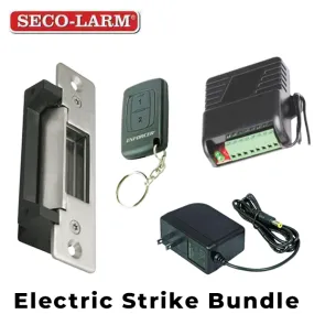 Seco-Larm - Electric Door Strike w/ RF Receiver & RF Wireless Transmitter w/ Plug-in Transformer - Fail-safe / Fail-secure - 12VDC - UL Listed