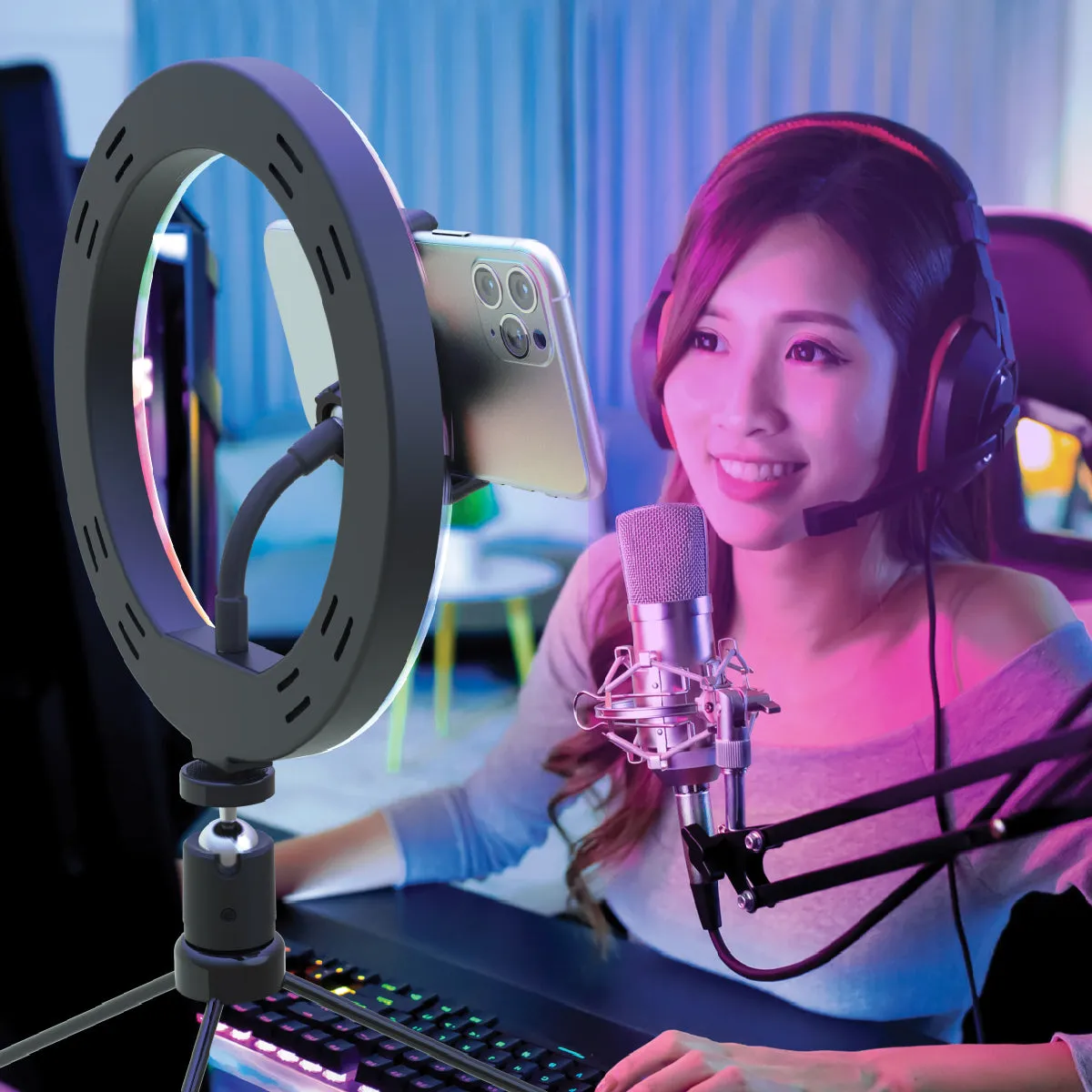 Shooting Star Video Blogging Kit with RGB Rainbow Ring Light