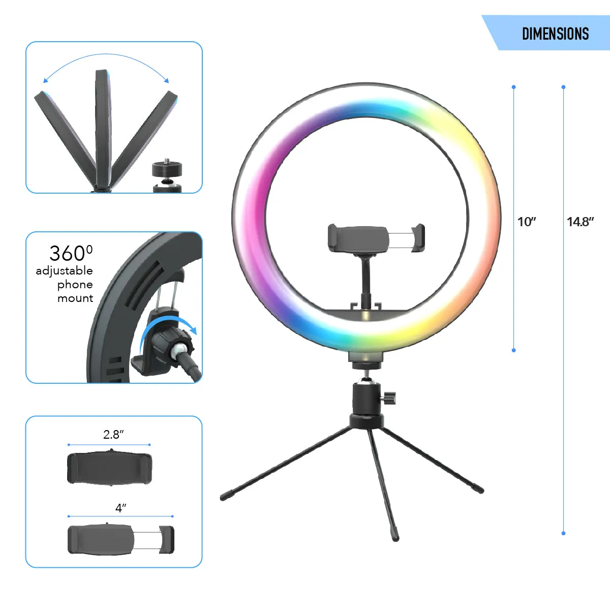 Shooting Star Video Blogging Kit with RGB Rainbow Ring Light