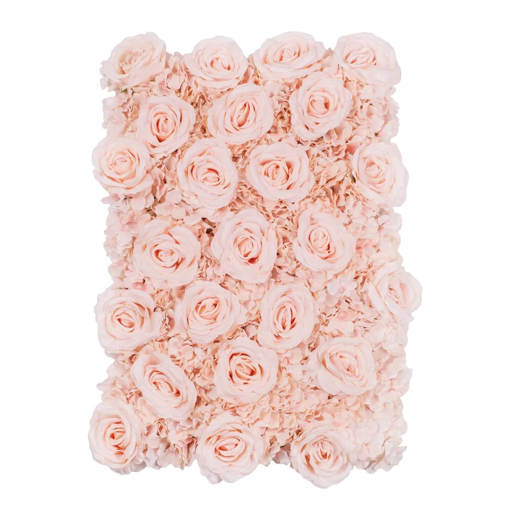 Silk Roses/Hydrangeas Flower Wall Backdrop Panel - Light Pink