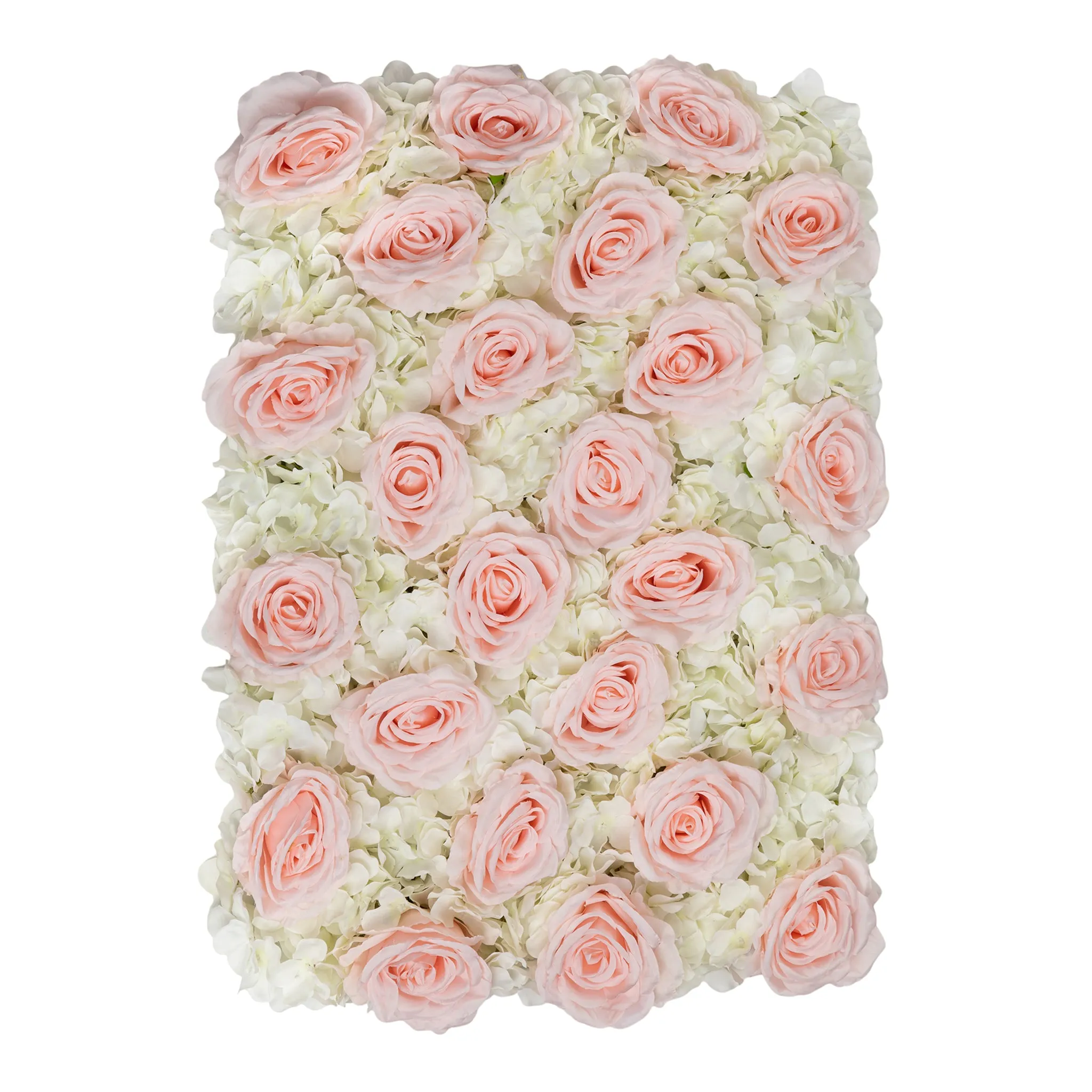 Silk Roses/Hydrangeas Flower Wall Backdrop Panel - Light Pink/White