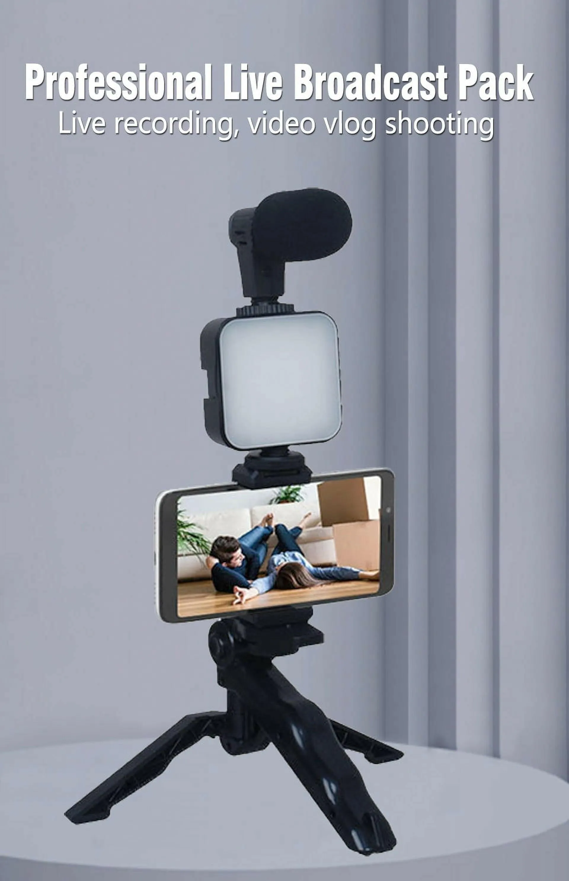 Smartphone Vlogging Kit with Tripod Phone Holder Mini Microphone LED Fill Light Starter for Tiktok Live Stream Video Youtube