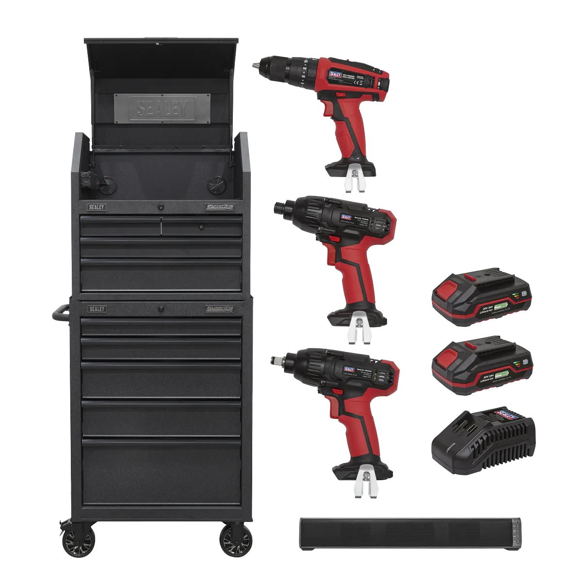 Tool Chest 9 Drawer Combo with Power Bar & 20V Power Tool Kit