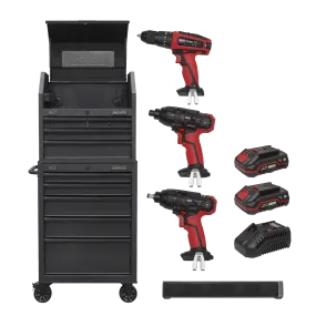 Tool Chest 9 Drawer Combo with Power Bar & 20V Power Tool Kit
