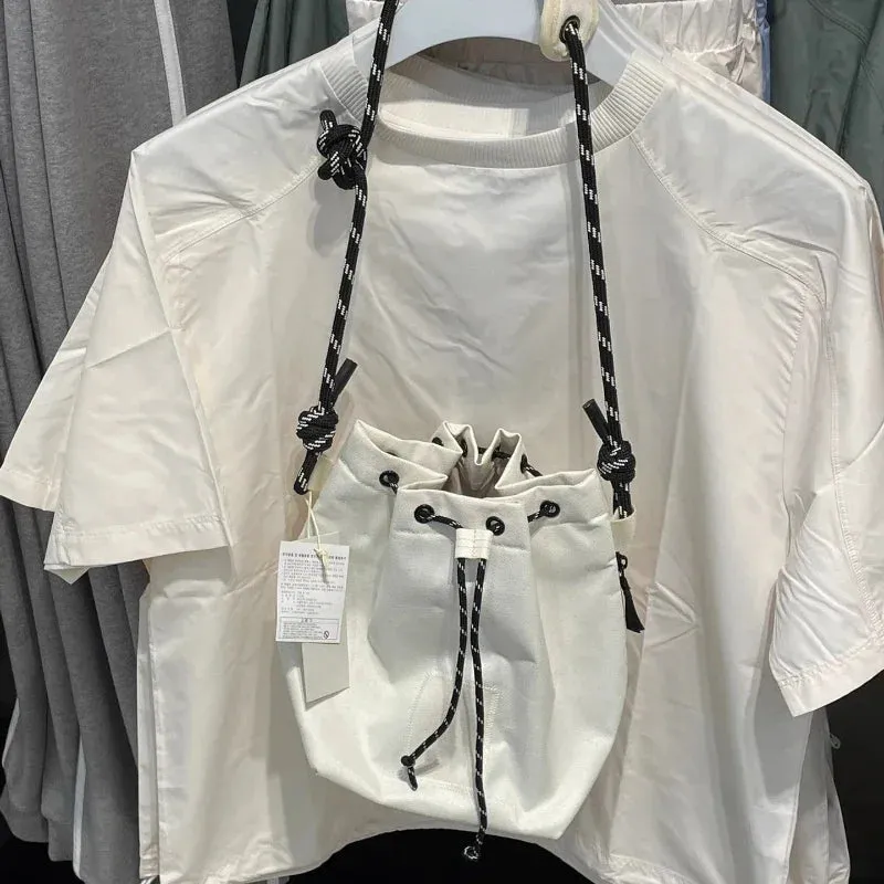 UAKISS  -  2024 Portable Simple Drawstring Handbags Japanese Trendy Women's Crossbody Canvas Bag Casual Travel Mini  Bags Y2k Aesthetic