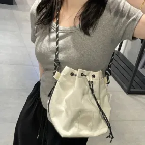 UAKISS  -  2024 Portable Simple Drawstring Handbags Japanese Trendy Women's Crossbody Canvas Bag Casual Travel Mini  Bags Y2k Aesthetic