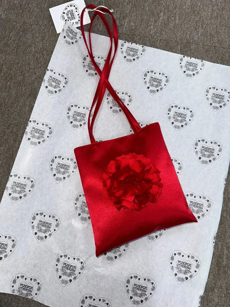 UAKISS  -   Ins Korean Niche Satin Rose Single Shoulder Bag Women's Japanese Korean Style Portable Small Bags