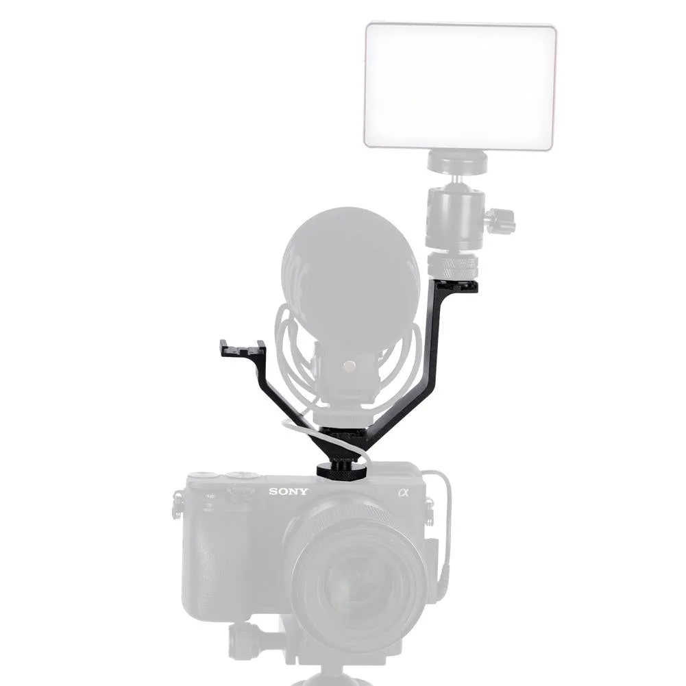 V-Shaped Triple Cold Shoe Mount Bracket for Cameras
