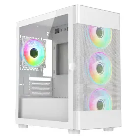 Vida Zephyr White ARGB Gaming PC Case w/ Glass Window, Micro ATX, 4x ARGB Fans, Mesh Front