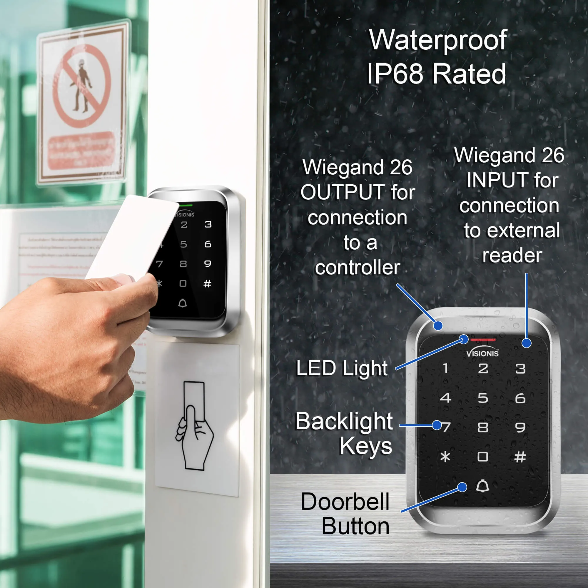 Visionis FPC-5475 One Door Access Control 770lb Electric Strike With Time Delay Fail Safe   Outdoor Keypad/Reader Standalone With Mini Controller   Wiegand 26, No Software, EM Card, Wireless Receiver