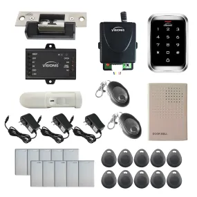 Visionis FPC-5489 One Door Access Control 770lbs Electric Strike Fail Secure   Outdoor Keypad/Reader Standalone With Mini Controller   Wiegand 26, No Software, EM Card, Wireless Receiver   PIR Kit