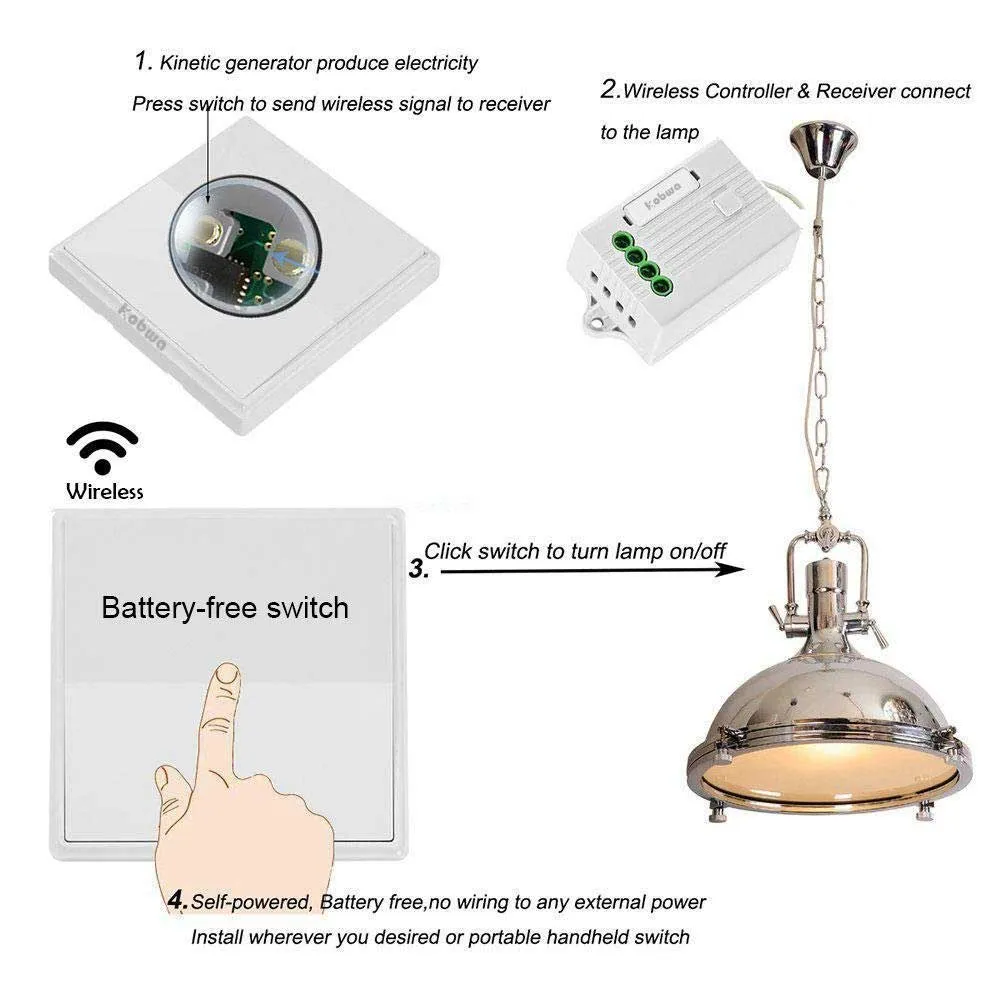 Wireless Light Switch Kit, 1 Gang Switch   100W RF Dimmable Receiver