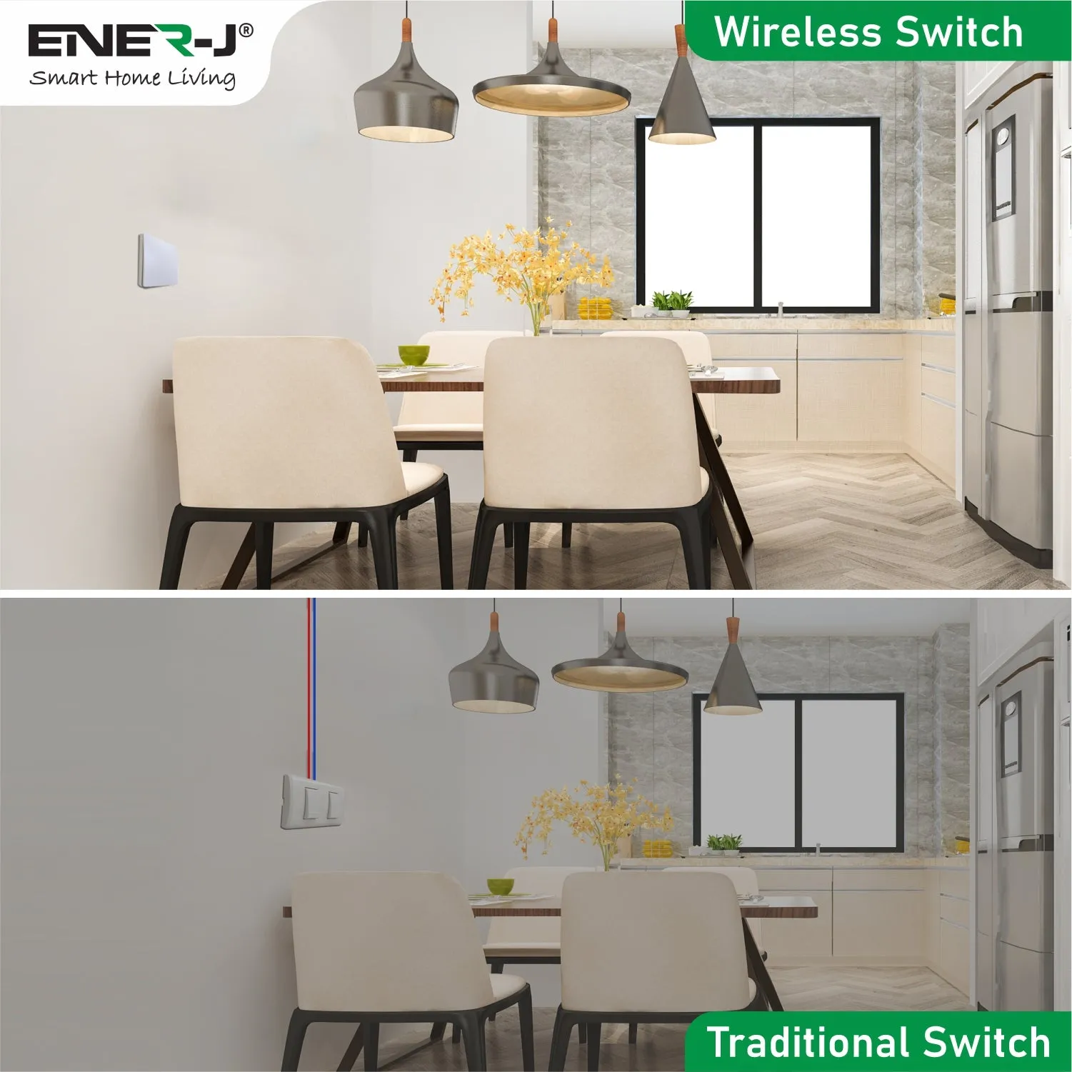 Wireless Light Switch Kit, 1 Gang Switch   100W RF Dimmable Receiver